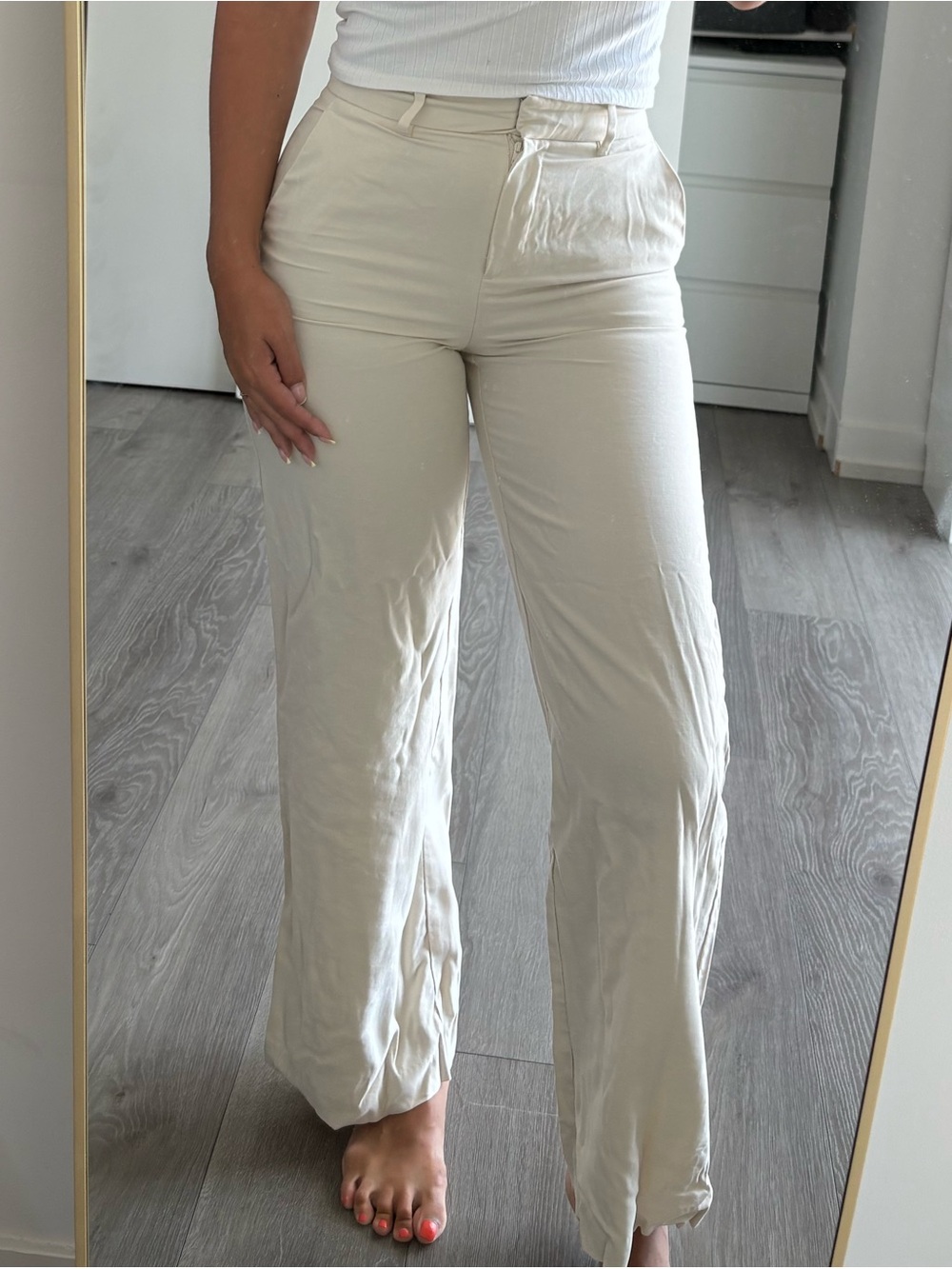Mango Cream Wide-Leg Trousers